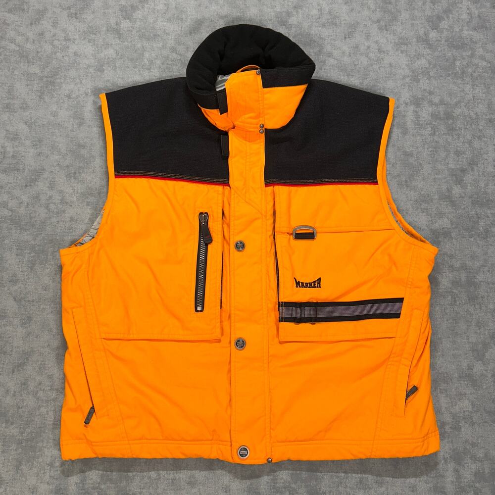 Vintage Marker Ski Snowboard Vest Orange Black Insulated Y2K 90s Mens XL